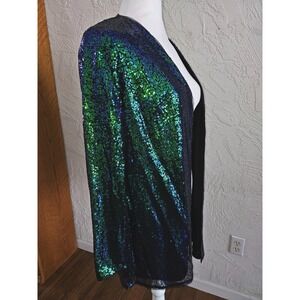 KANCY KOLE‎ Women's Sequin Duster Size M Open Front Swiftie Bling Formal Shimmer